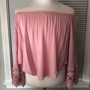 Pink Off the Shoulder Lacy Crop Top Size Large